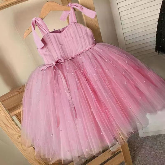 Girls' Dress Children's Lace-up Pearl Mesh Pettiskirt Children Shirt