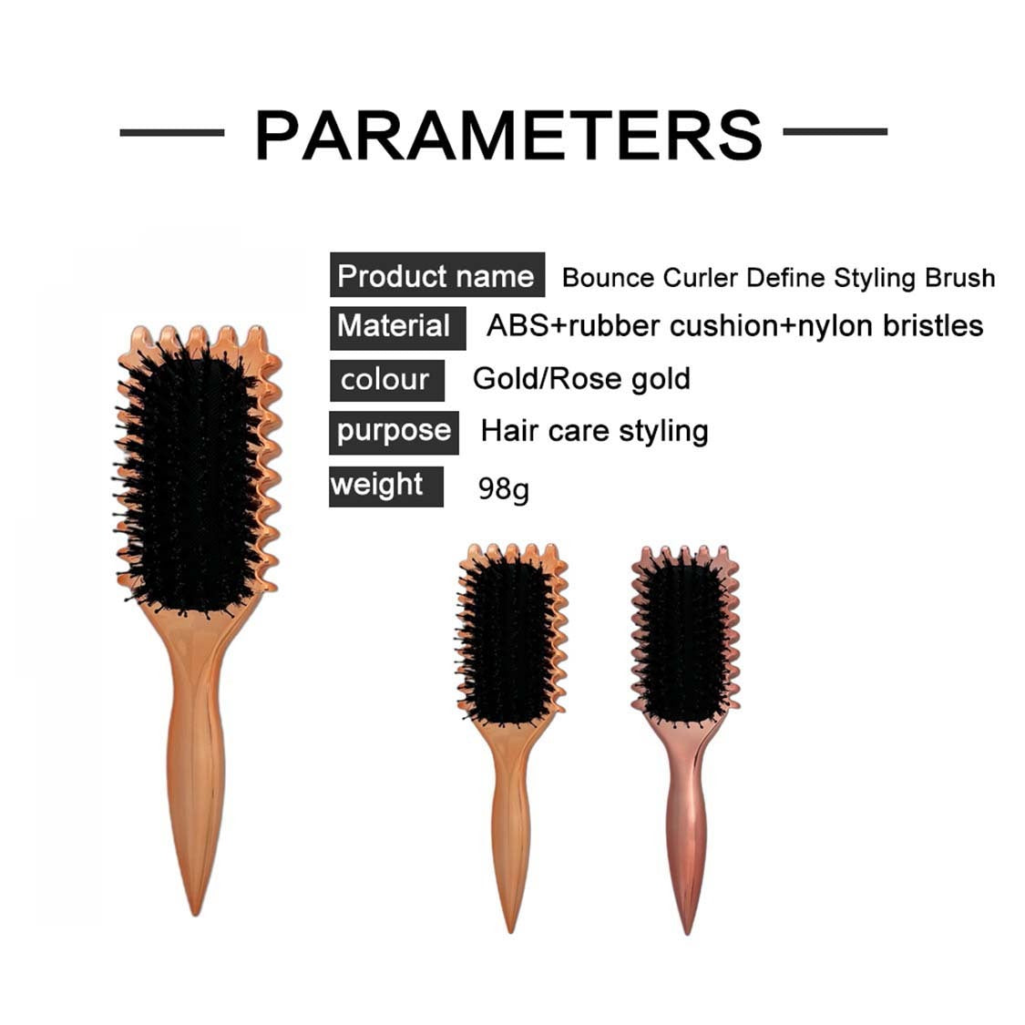 Gold Plated Curling  Brush, Curl Defining Brush, Curl Brush For Curly Hair, For Combing And Shaping Men's And Women's Curls To Reduce Pulling And Curl Separation