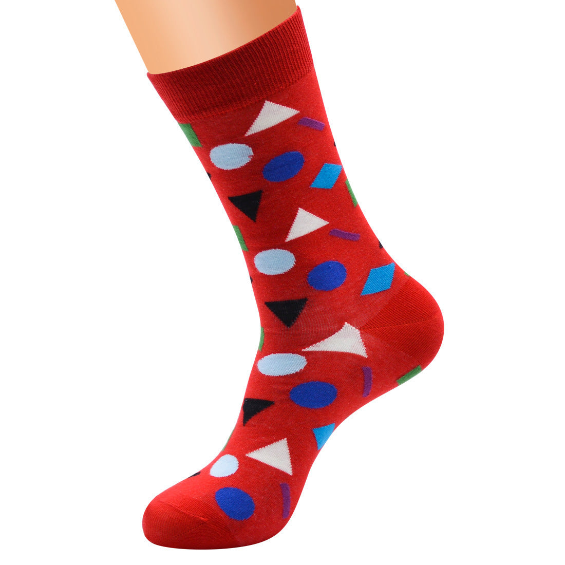 Geometric Contrast Color Men's Cotton Long Socks