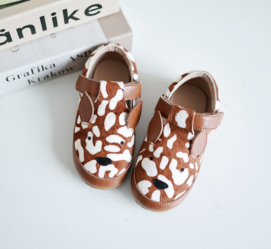 Deer Animal Pattern Genuine Leather Children Velcro Soft Sole Shoes