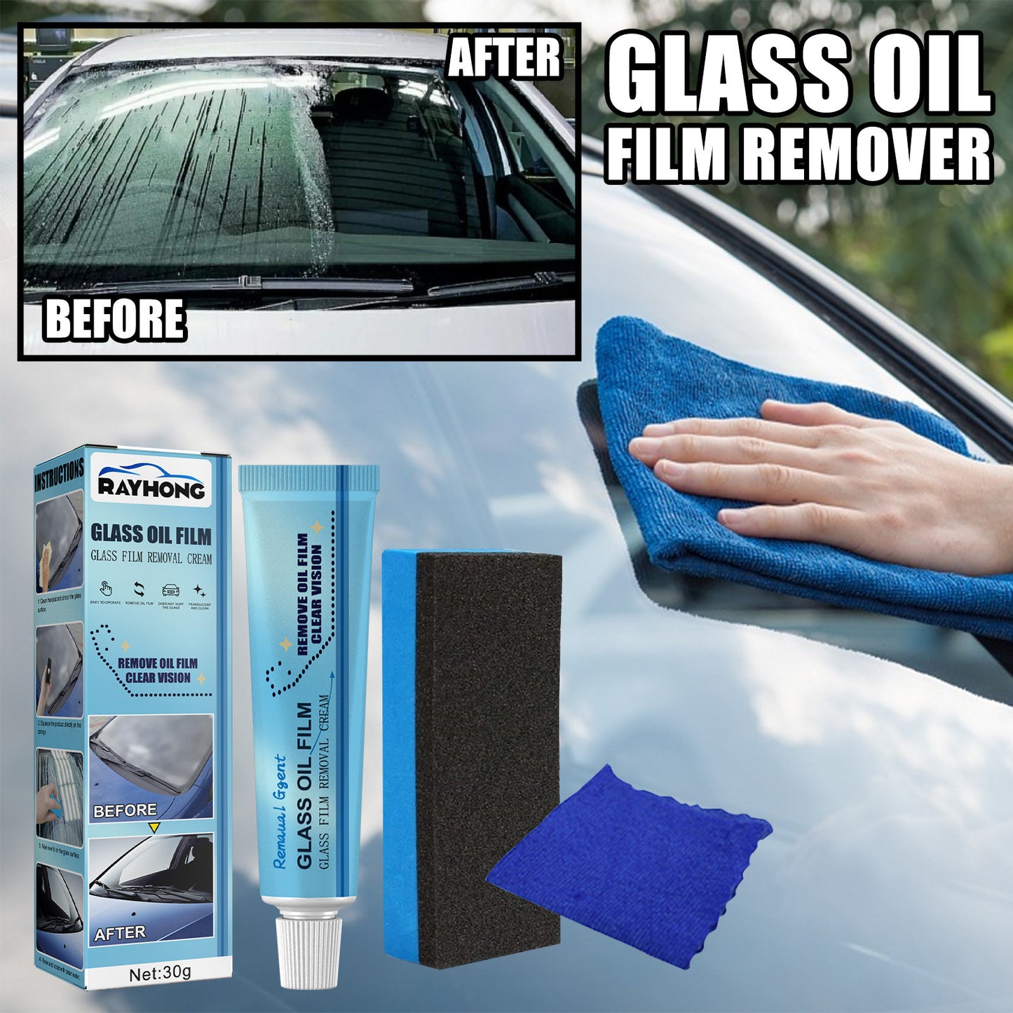 Car Windshield Glass Decontamination Rainproof Oil Film Remover