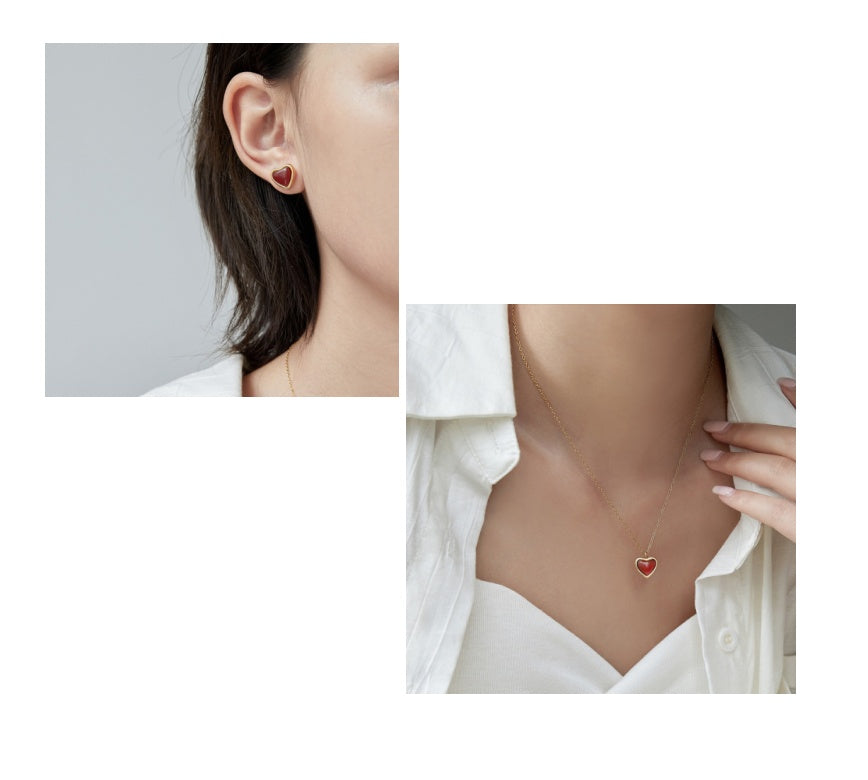 Simple Personality Red Agate Necklace Women Heart Shape