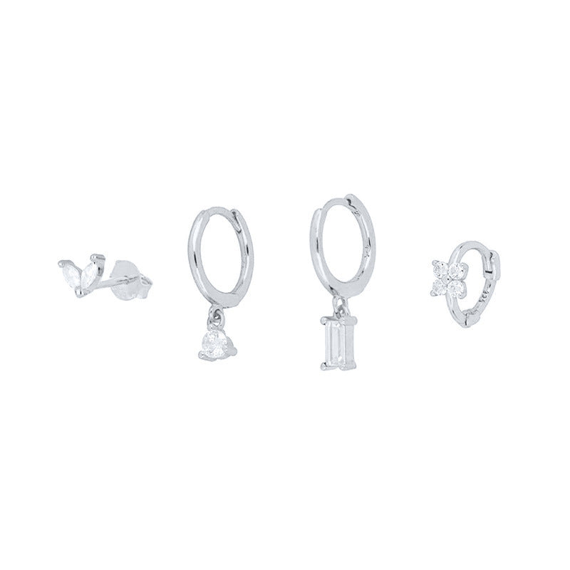 Geometric Horse Eye Flower Zircon Temperament Stacked Ear Accessories Set
