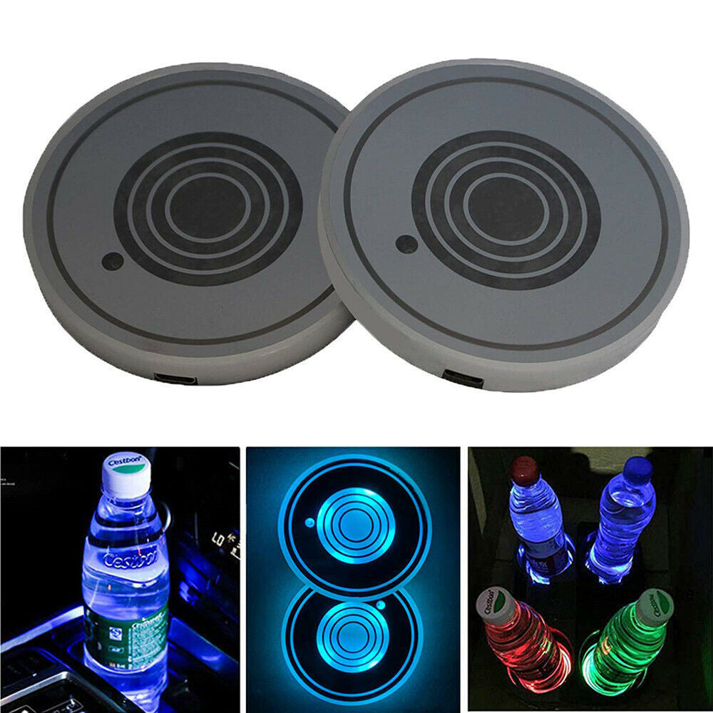 2pcs Colorful Car LED Automobile Luminous USB Cup Holder Cushion