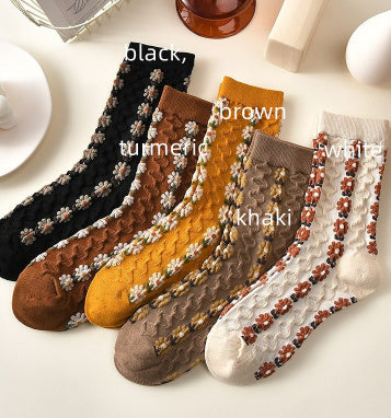 Vintage Floral Pure Cotton Medium Tube Socks