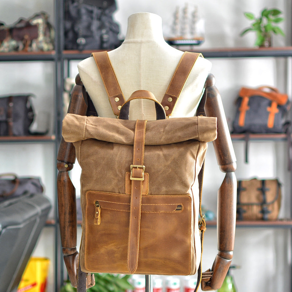New Simple Retro Wax Canvas Backpack Men's Casual Leather