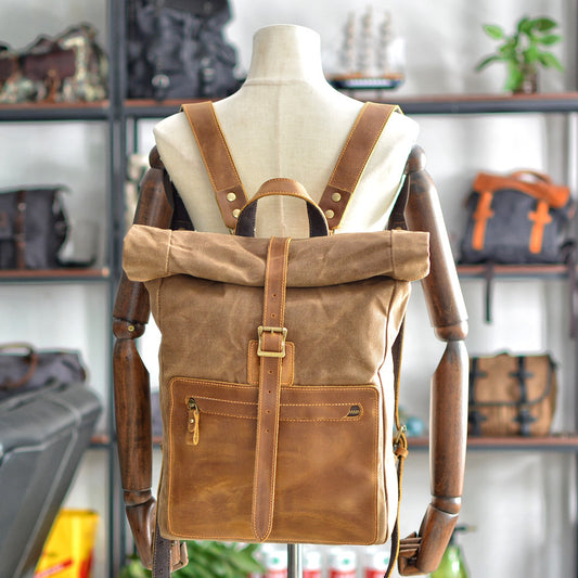 New Simple Retro Wax Canvas Backpack Men's Casual Leather