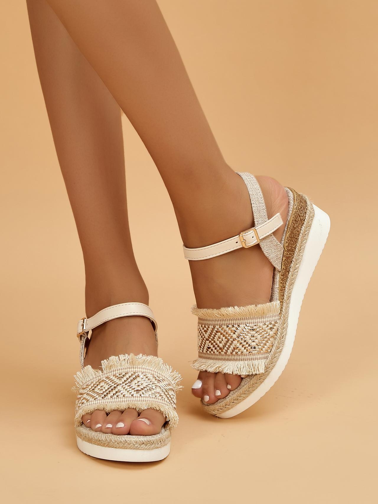 Women's Summer Fashion Slope Root Ethnic Style Solid Color Sandals