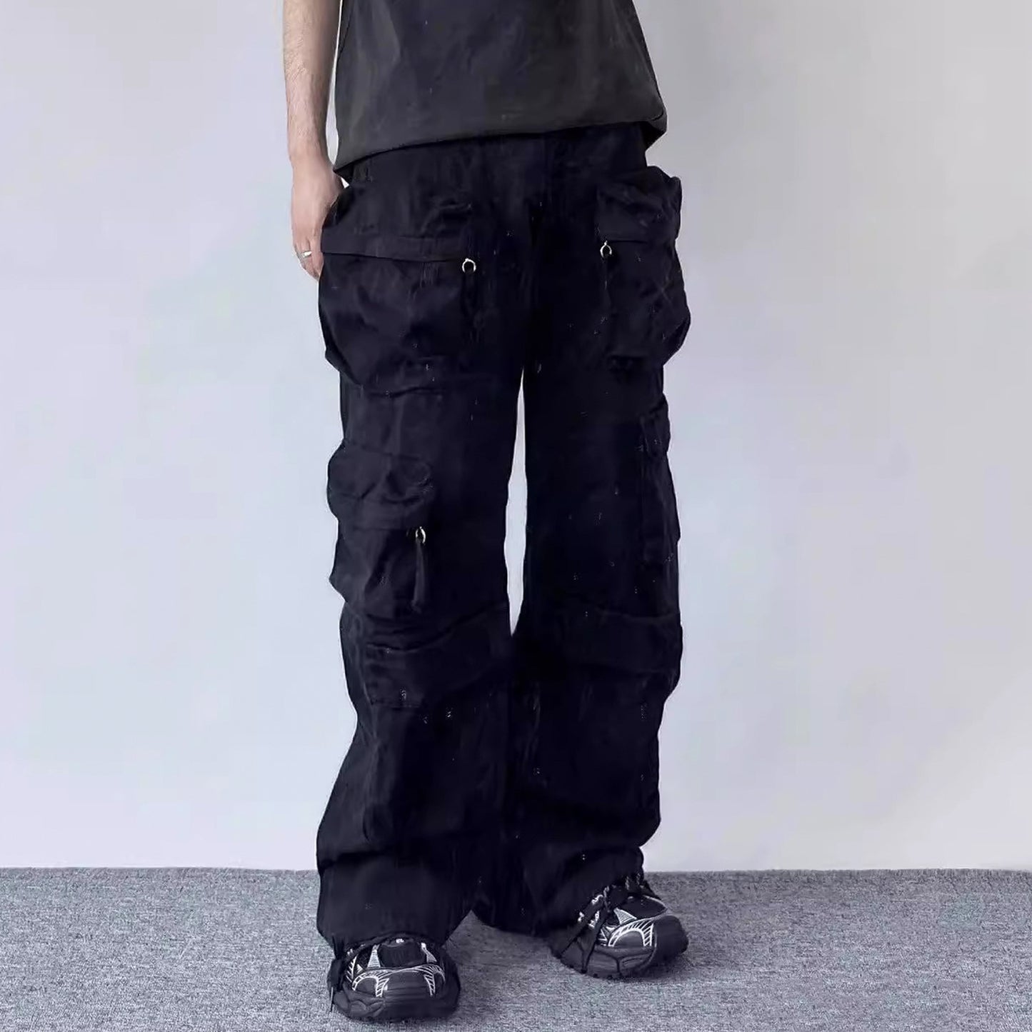 Multi-pocket Wide Leg Washed Overalls Men's And Women's Same Casual Pants