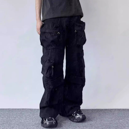 Multi-pocket Wide Leg Washed Overalls Men's And Women's Same Casual Pants