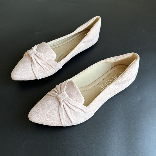 Solid Color Soft Velvet Bow Women's Casual Shoes