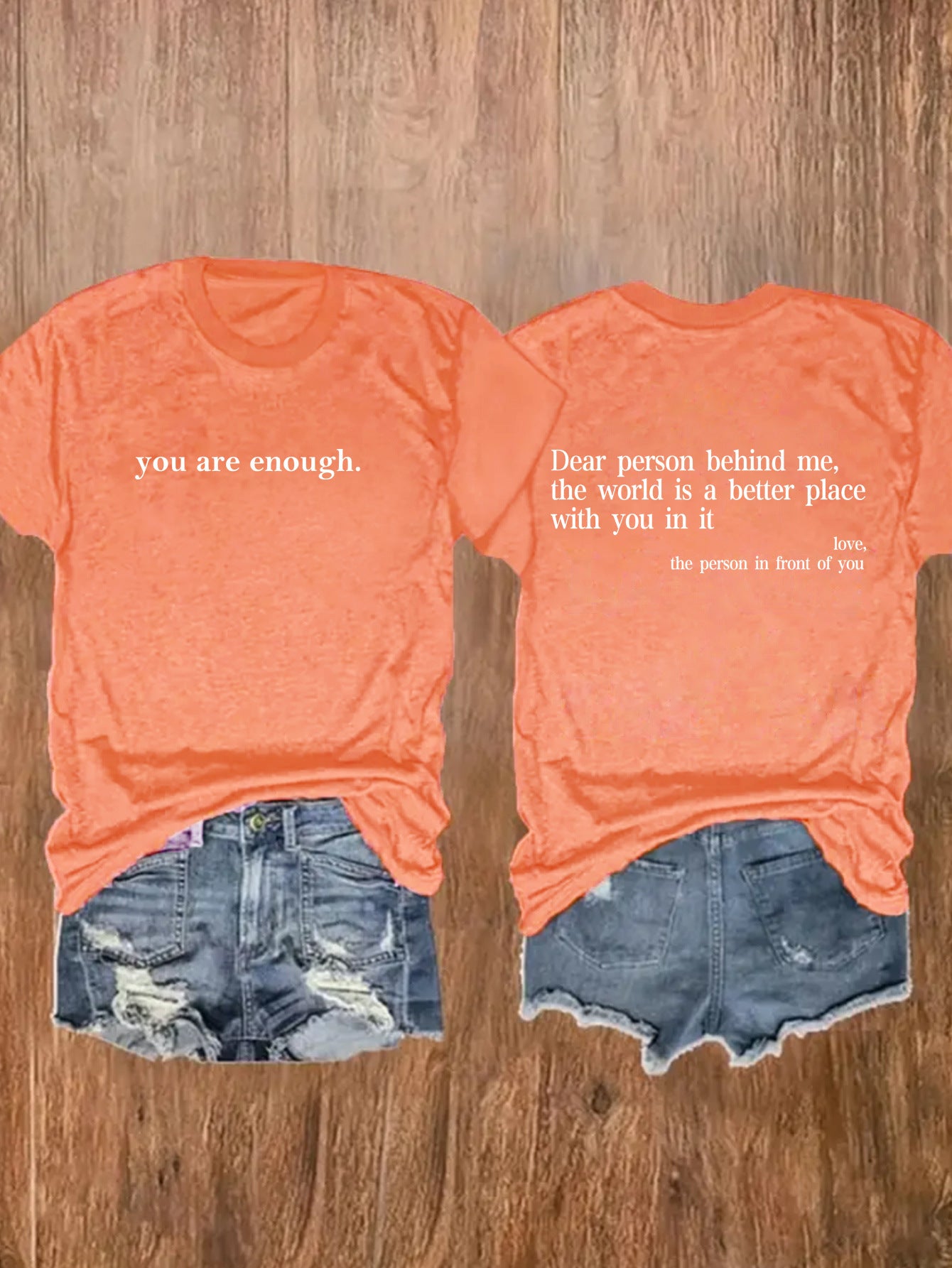You Are Enough Slogan Pattern Round Neck Short Sleeved