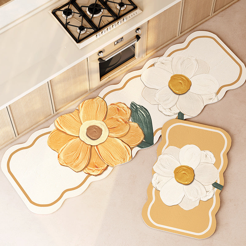 Floral Long Kitchen Floor Mat Non-Slip Wipeable Washable