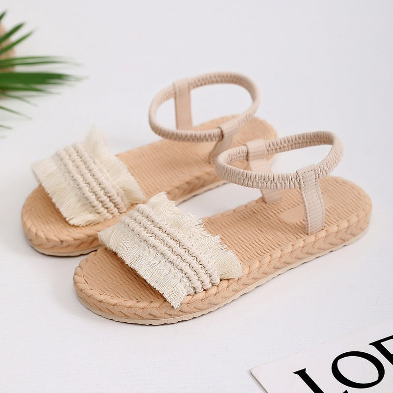 Women's Hemp Rope Grass Woven Bow Slippers