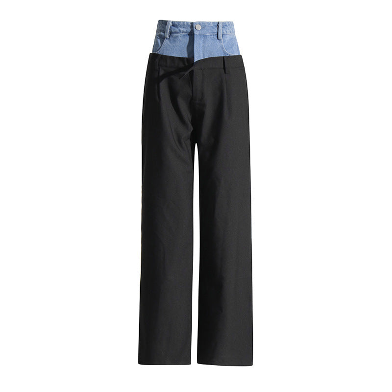 Satin Stitching Denim Retro Trendy Straight-leg Pants