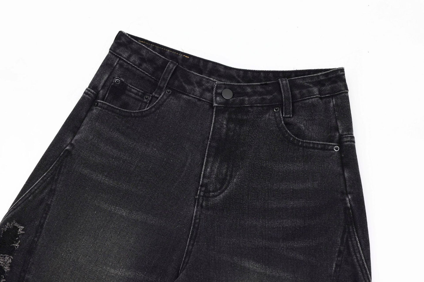 Washed Old Worn Cat Beard Denim Shorts