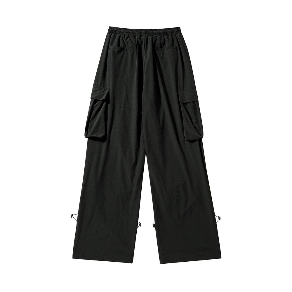 Men's Solid Color Multi-pocket Workwear Casual Wide-leg Pants