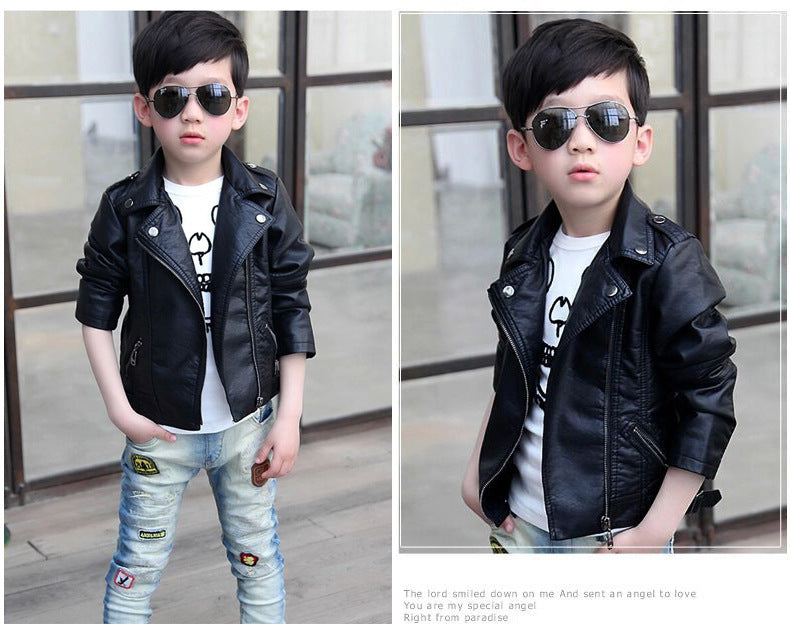 New Children PU Leather Lapel Fashion Jacket