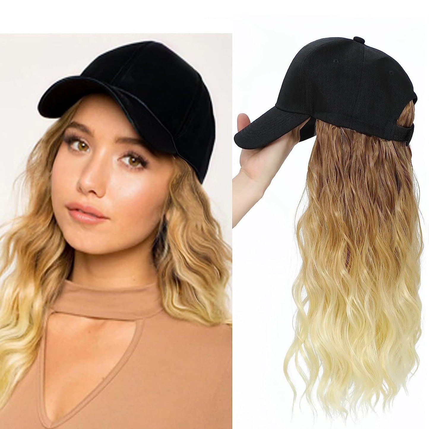 Hat One-piece Women's Big Wave Long-rolled Chemical Fiber Wig