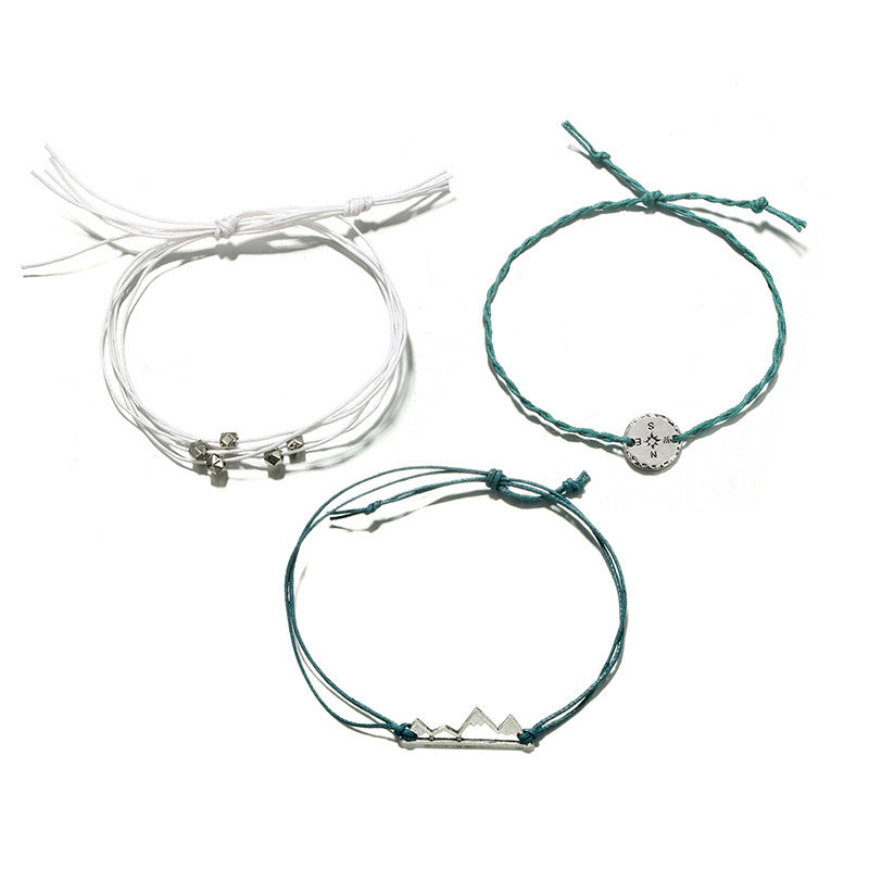 New Boho Wax Thread Beaded Hemp Rope Bracelet Set Of Three