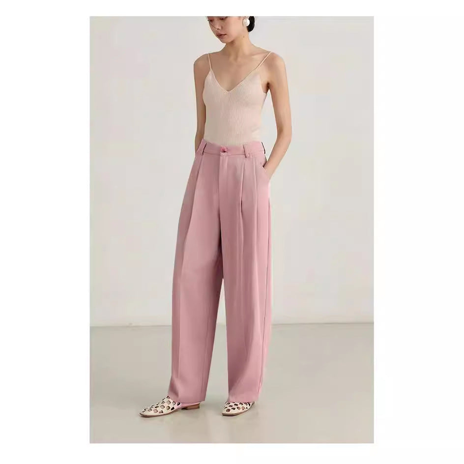 Simple Commute High Waist Slimming Draping Effect Suit Straight-leg Pants European And American